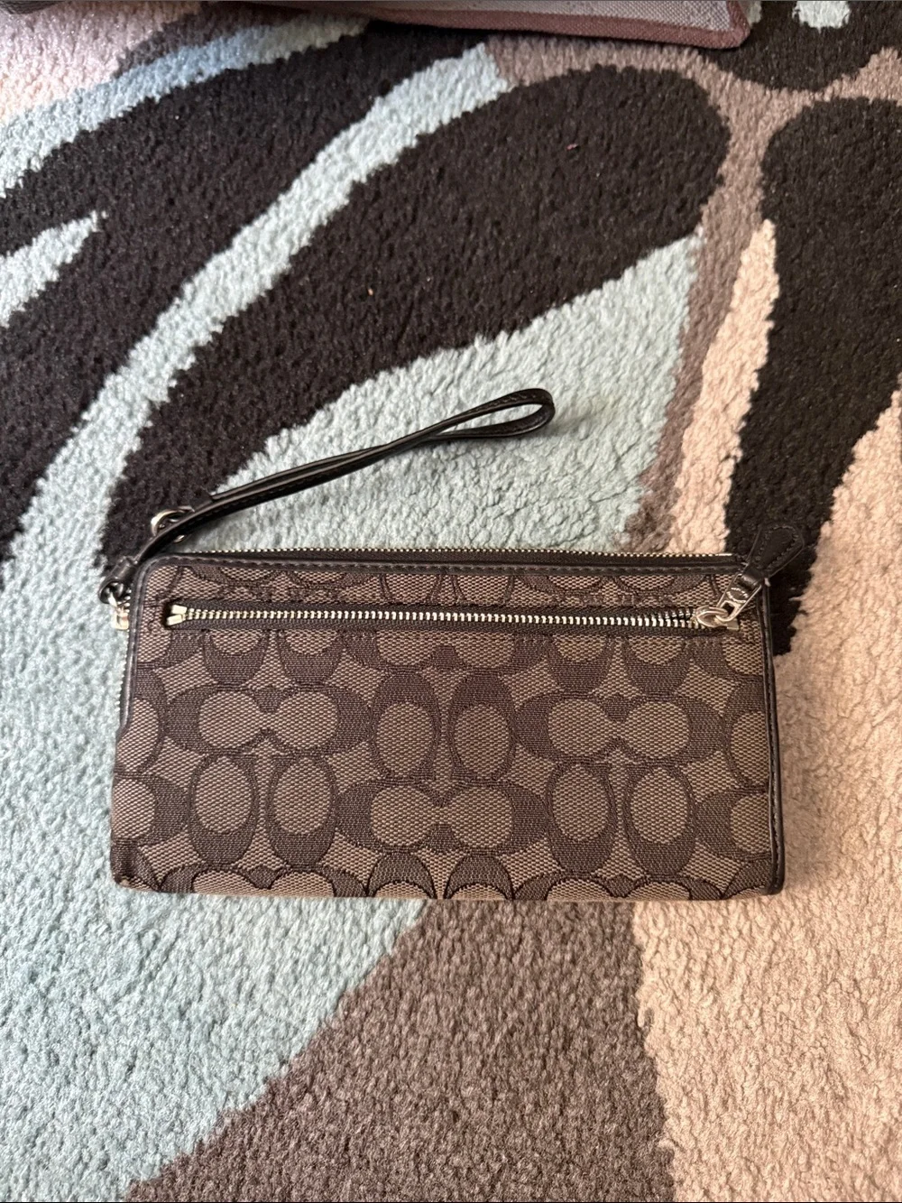 Coach Brown Signature Canvas Wristlet with Gold Logo